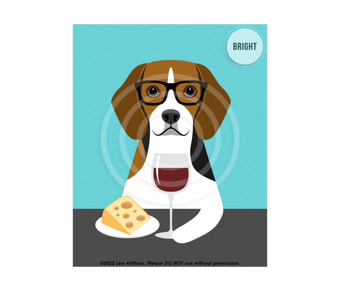 Beagle Wearing Glasses With Red Wine and Cheese Funny Dog Poster - Image 2