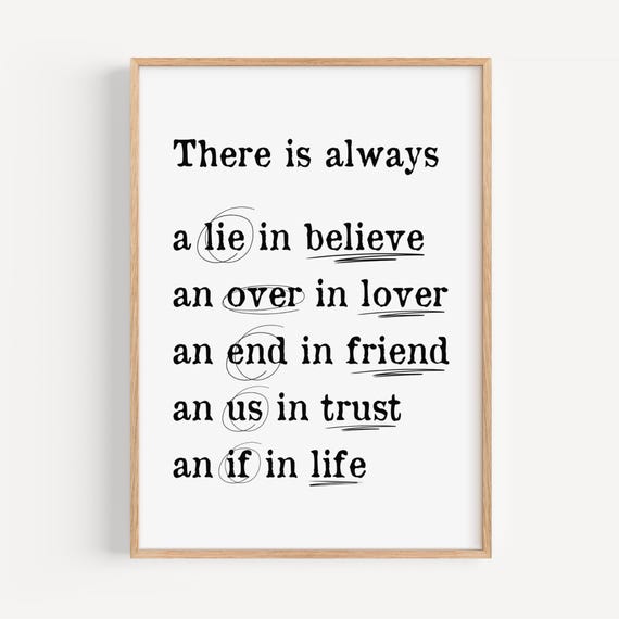 Thought Provoking Word Play Wall Art Print Inspirational Quote Modern Personal Growth Black White Typography Poster