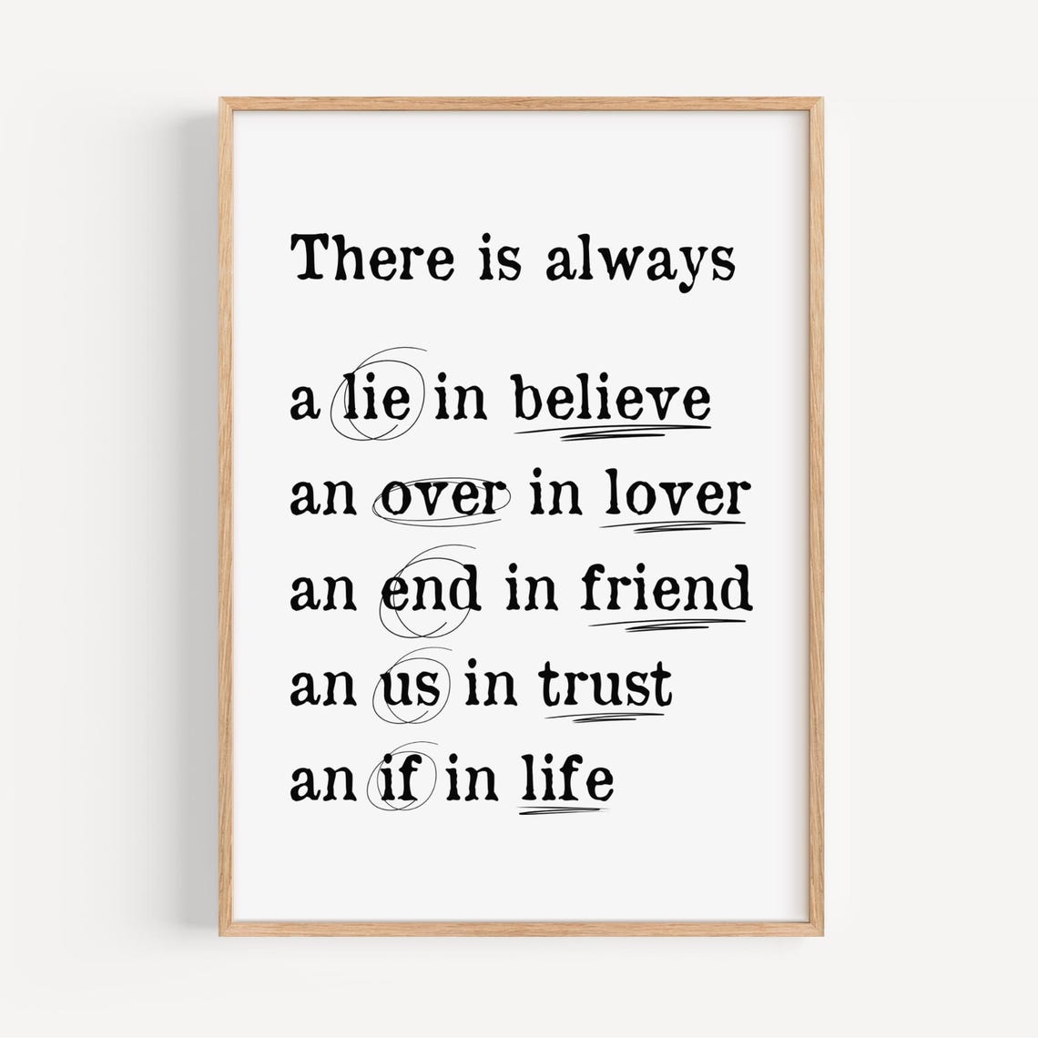 Thought Provoking Word Play Wall Art Print Inspirational Quote Modern Personal Growth Black White Typography Poster