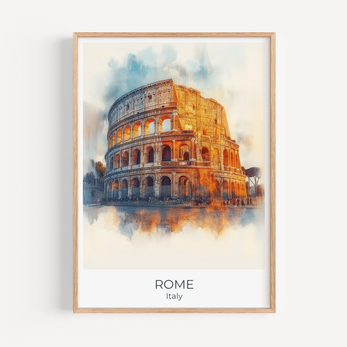 Rome Colosseum Italy Watercolor Travel Golden Hour Landmark Poster