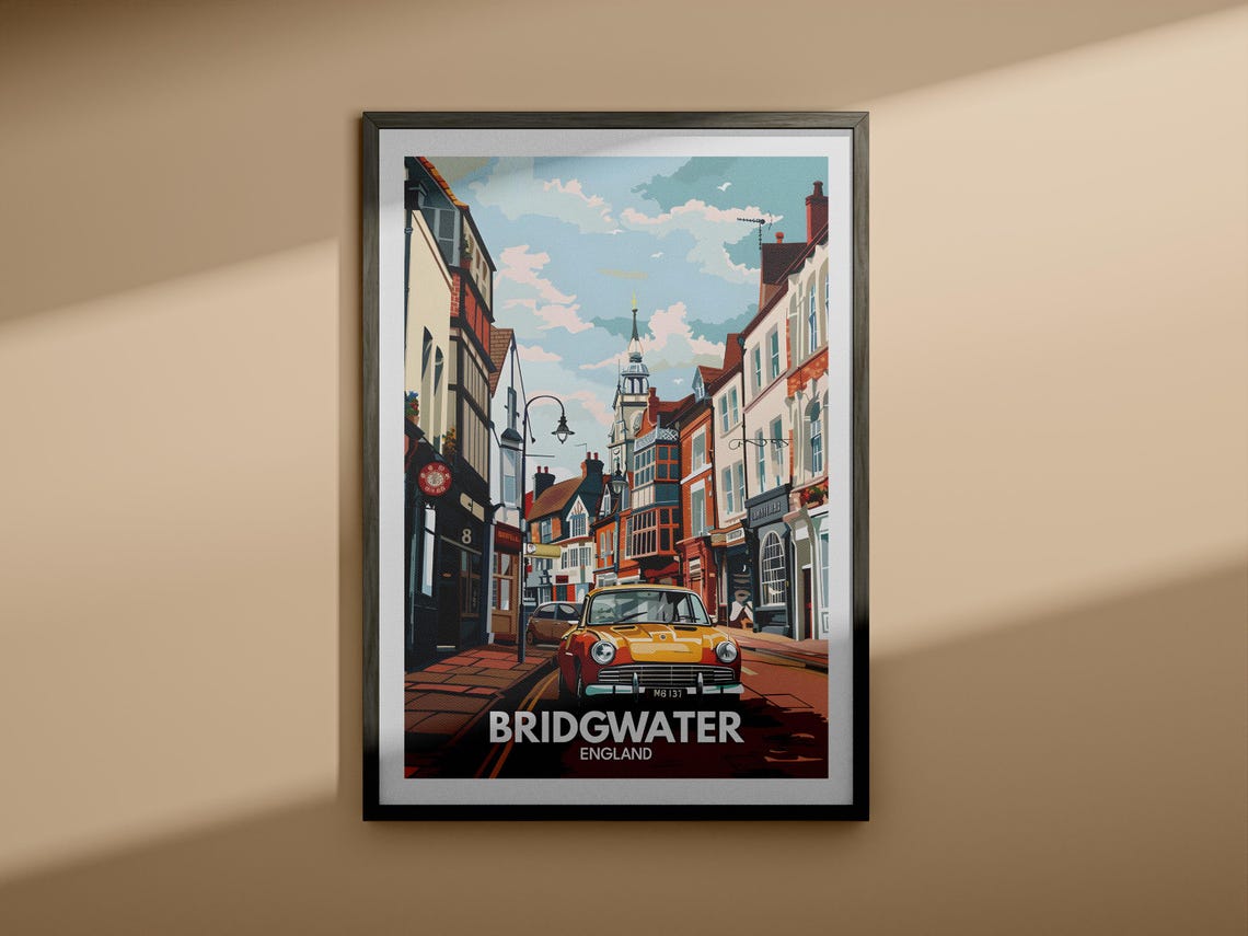 Bridgwater Print Bridgwater Poster Uk Wall Art England Wall Art Decor British Travel Poster United Kingdom Print England City Art - Image 4