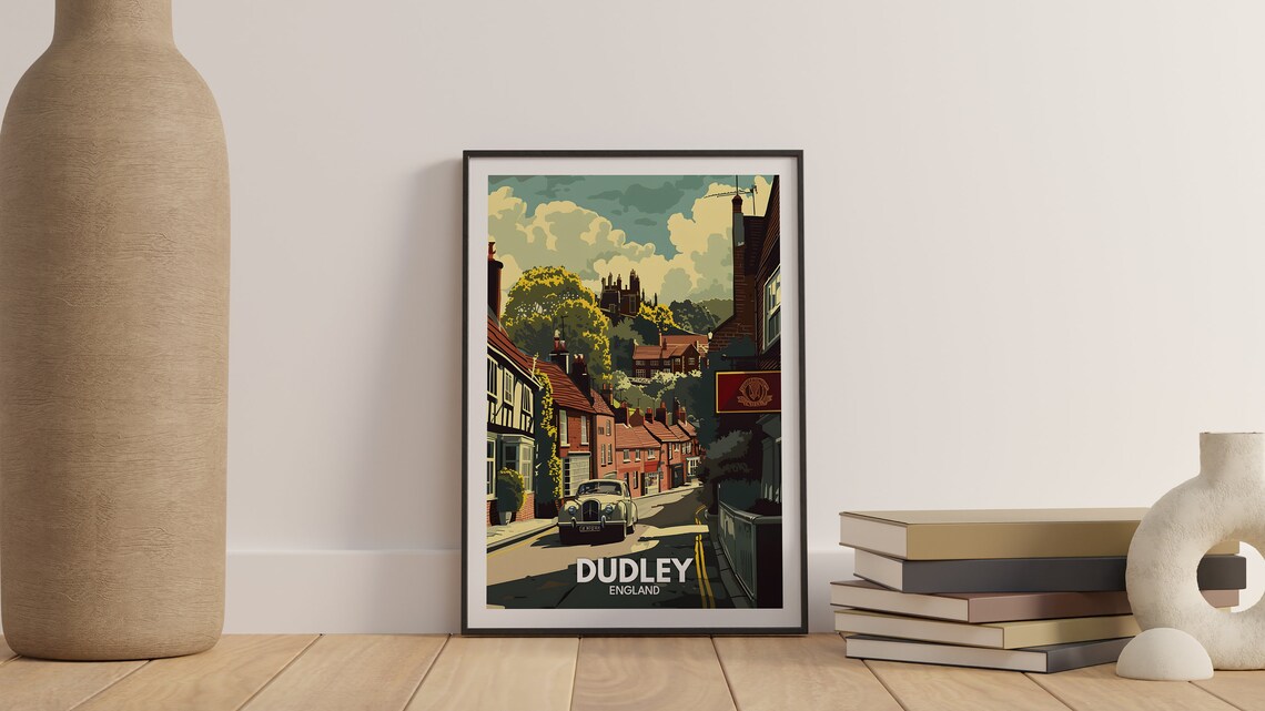 Dudley England Historic Street Castle Hill Vintage Travel Poster - Image 3
