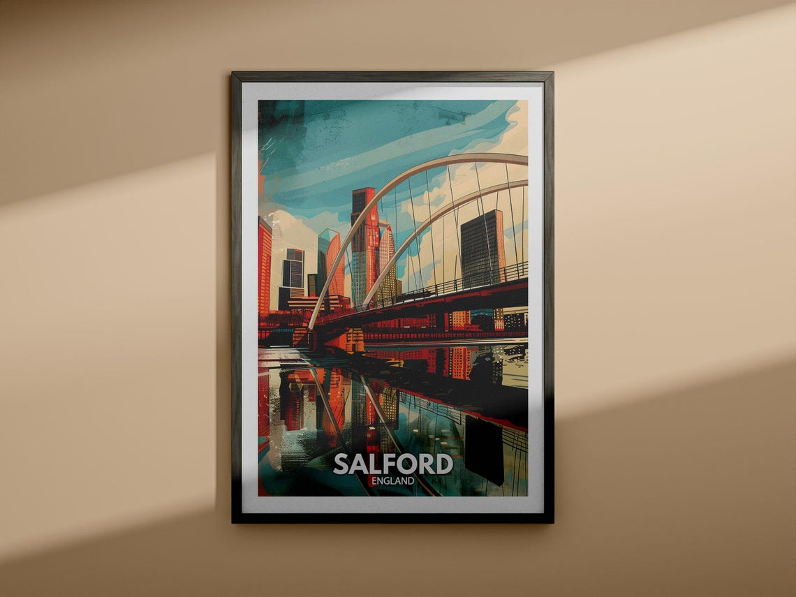 Salford Print Salford City Poster Uk Wall Art England Wall Art Decor British Travel Poster United Kingdom Print England City Art - Image 4