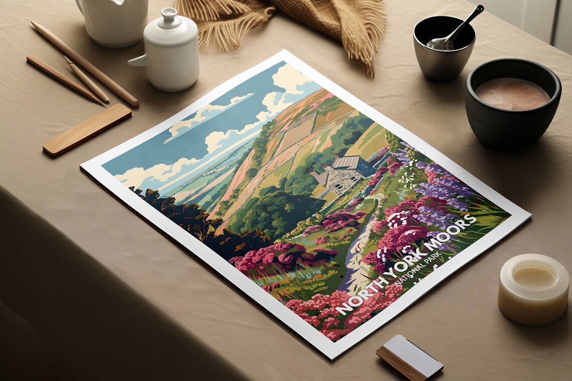 North York Moors National Park Heather Hills Cottage Travel Poster - Image 2
