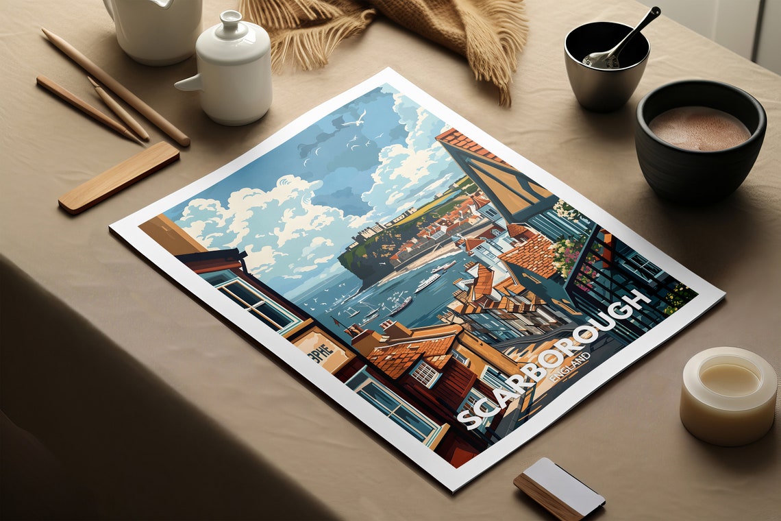 Scarborough Print Scarborough Poster Uk Wall Art England Wall Art Decor British Travel Poster United Kingdom Print England City Art - Image 2