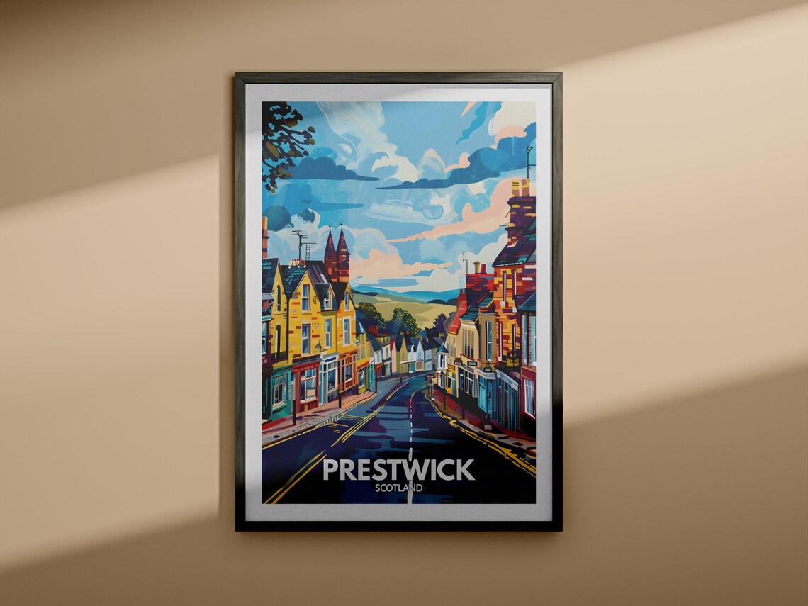 Prestwick Scotland Seaside Town Colorful Street View Travel Poster - Image 4