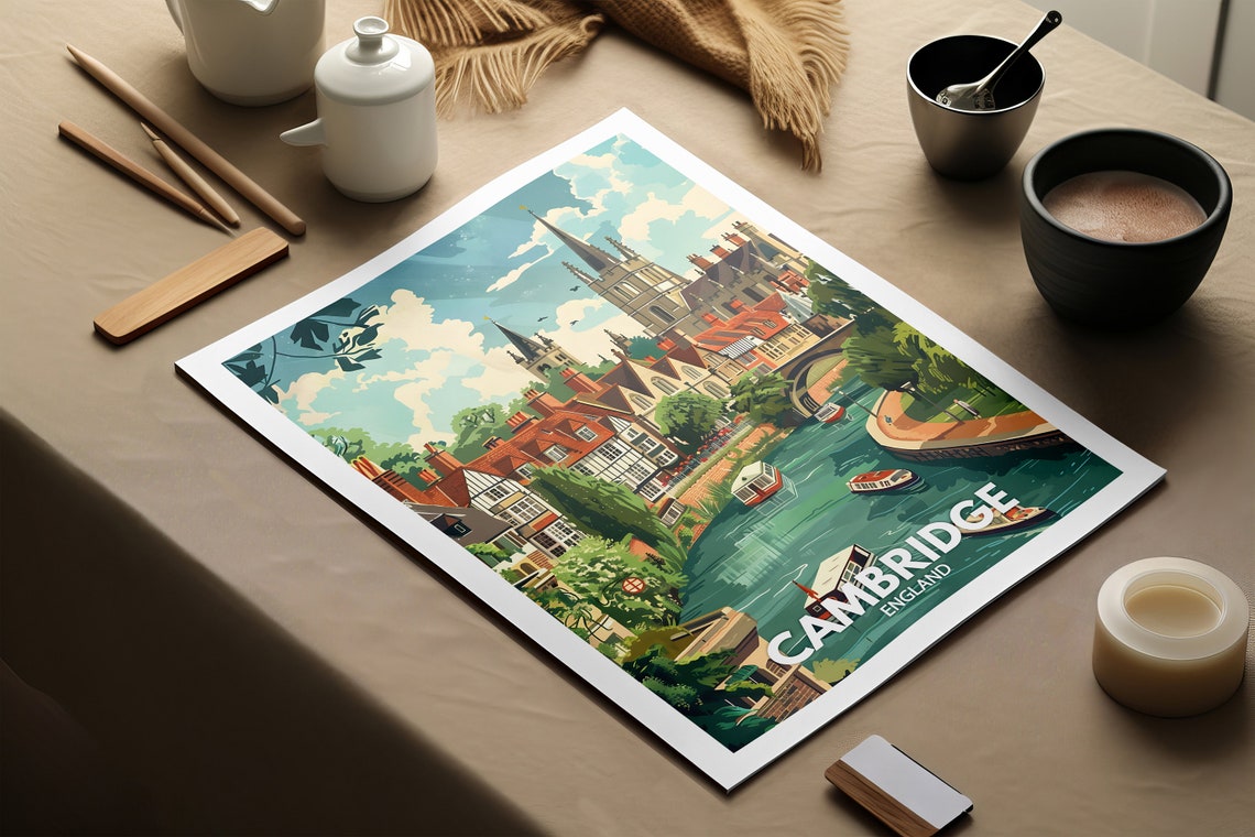 Cambridge River Boats Historic Colleges University City Poster - Image 2
