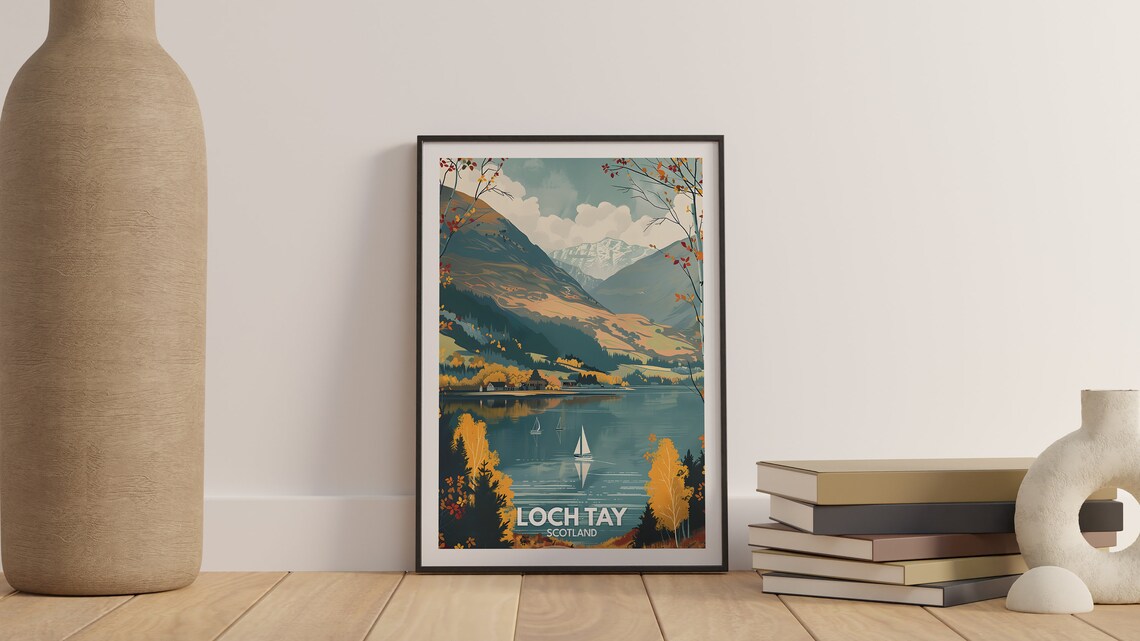 Loch Tay Autumn Sails Mountain Lake Scotland Vintage Travel Poster - Image 3