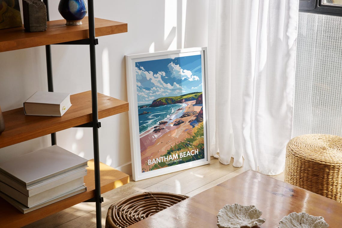 Bantham Beach South Devon Sandy Cove Cliffs Vintage Travel Poster - Image 2