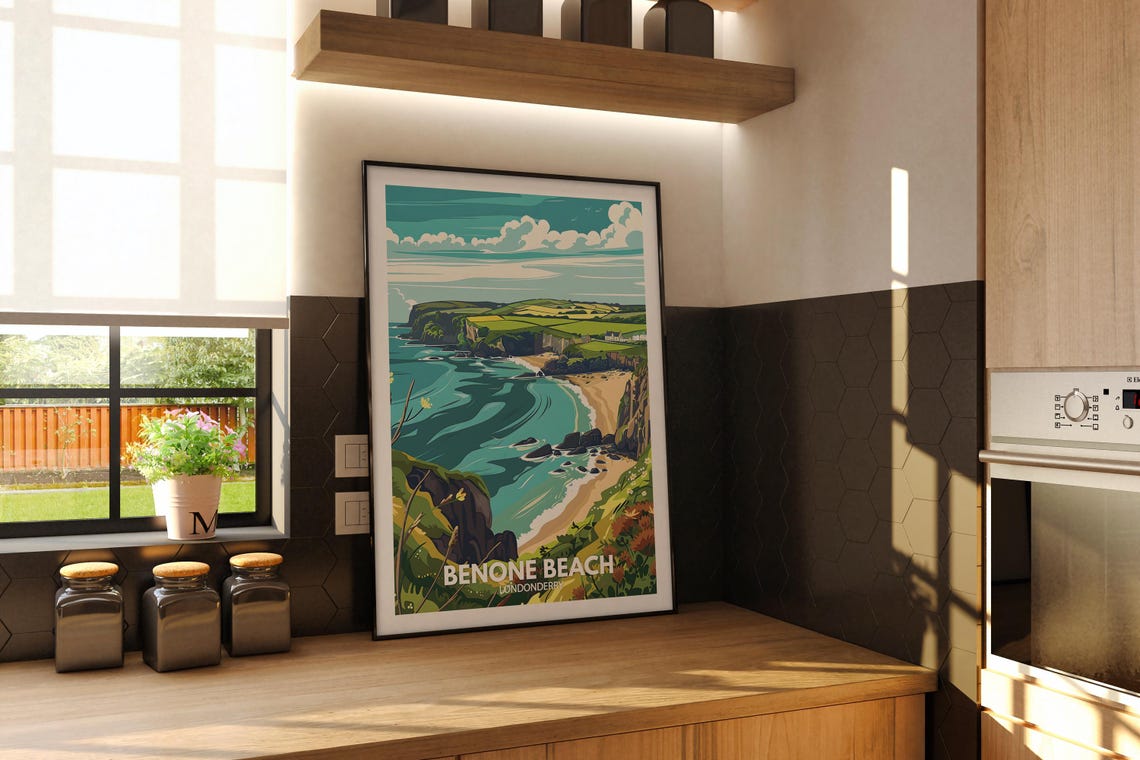 Benone Beach Londonderry Vintage Travel Poster Rugged Coast Scene - Image 3