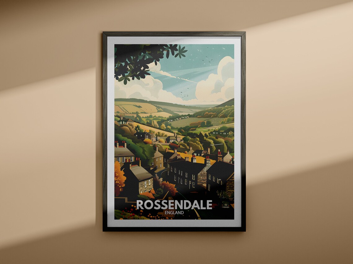 Rossendale England Rolling Green Hills Valley Village Poster - Image 4