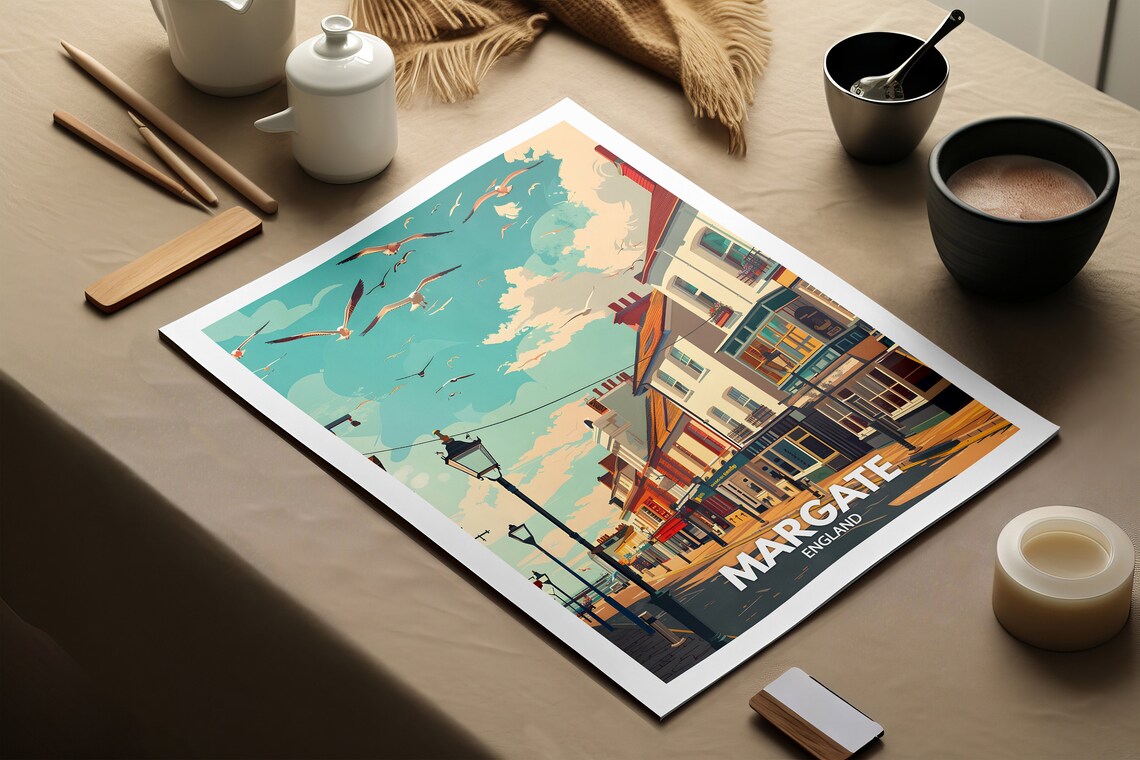 Margate England Seaside Street Seagulls Summer Travel Poster - Image 2