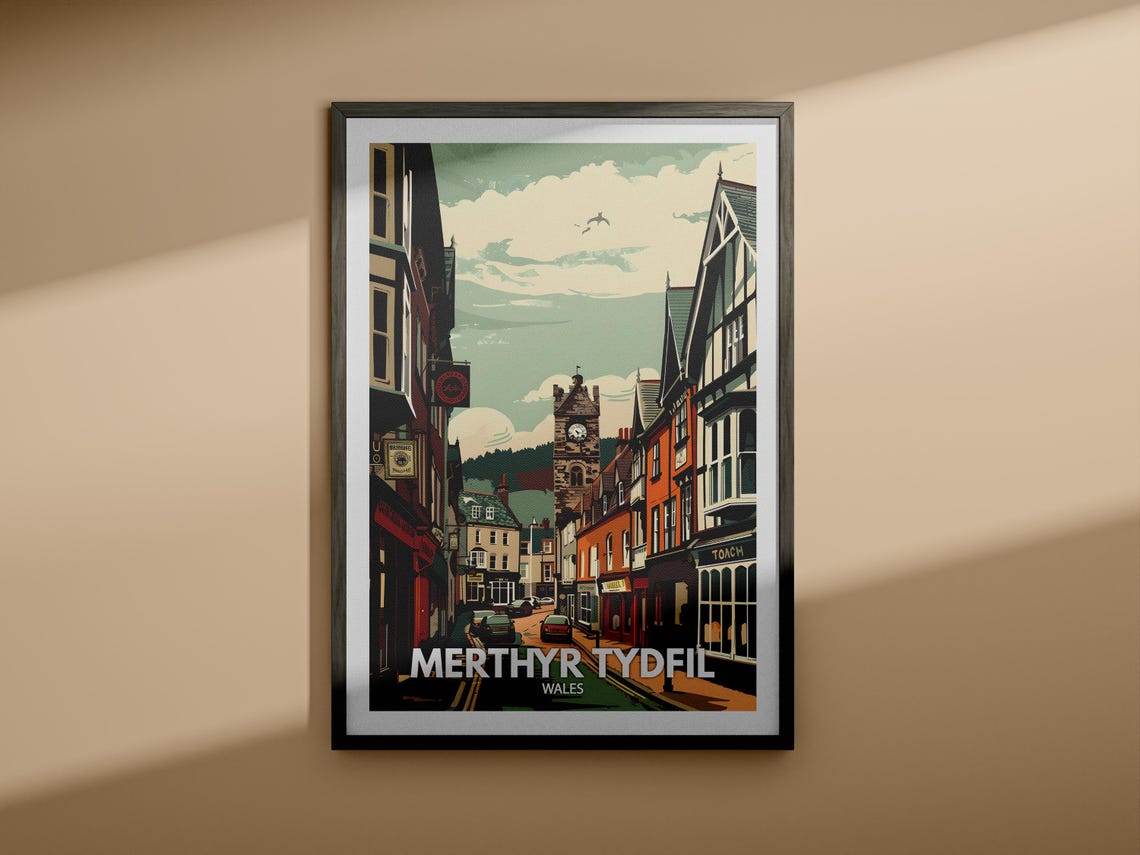 Merthyr Tydfil Print Merthyr Tydfil Poster Uk Wall Art Wales Wall Art Decor Wales Travel Poster United Kingdom Print Uk Travel Poster - Image 4