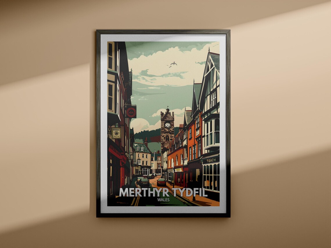 Merthyr Tydfil Wales Valley Town Clock Tower Street Travel Poster - Image 4