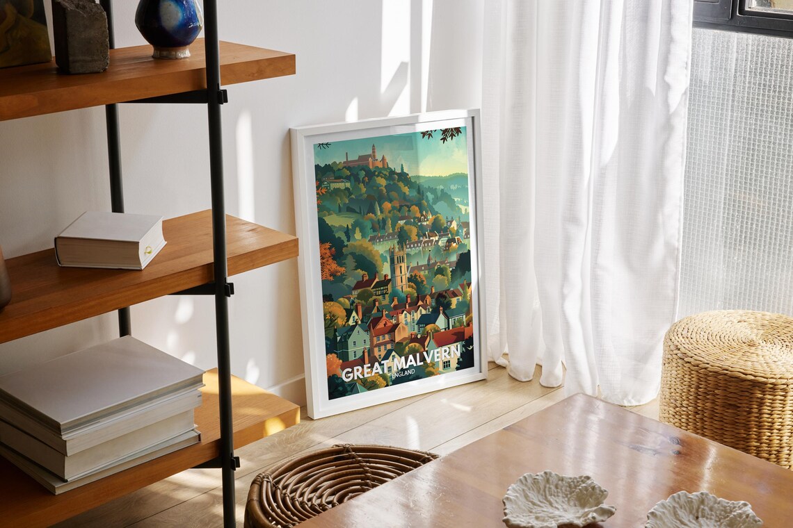 Great Malvern England Hillside Town Church Vintage Travel Poster - Image 2