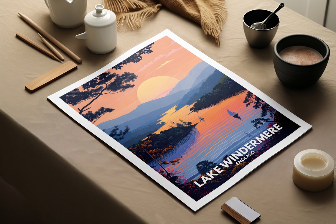 Lake Windermere Print Lake Windermere Poster England Lake Travel Poster Lake Wall Decor United Kingdom Lake Art England Nature Poster - Image 2