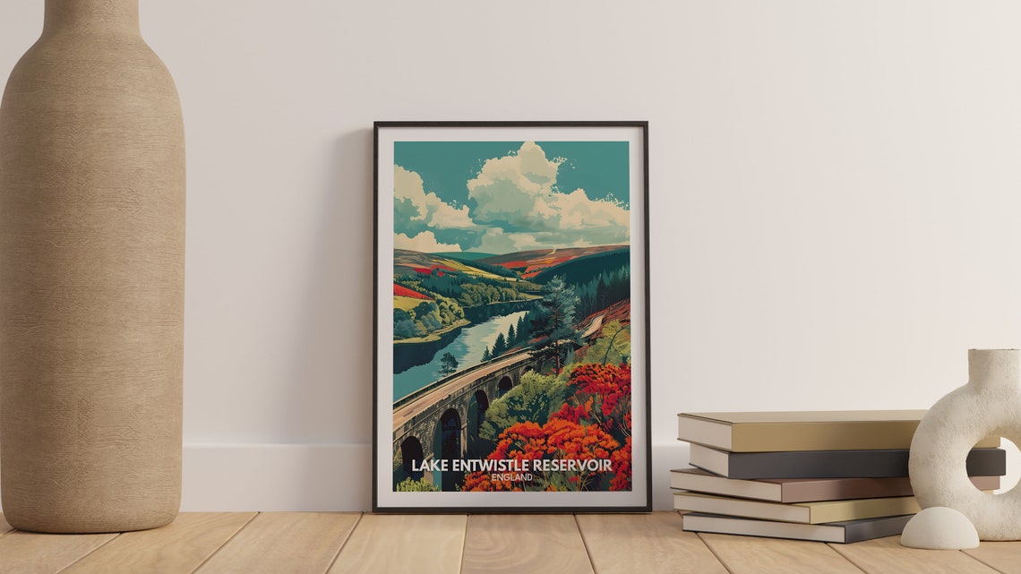 Lake Entwistle Reservoir Print Lake Entwistle Reservoir Poster England Lake Travel Poster Uk Lake Art England Nature Poster - Image 3