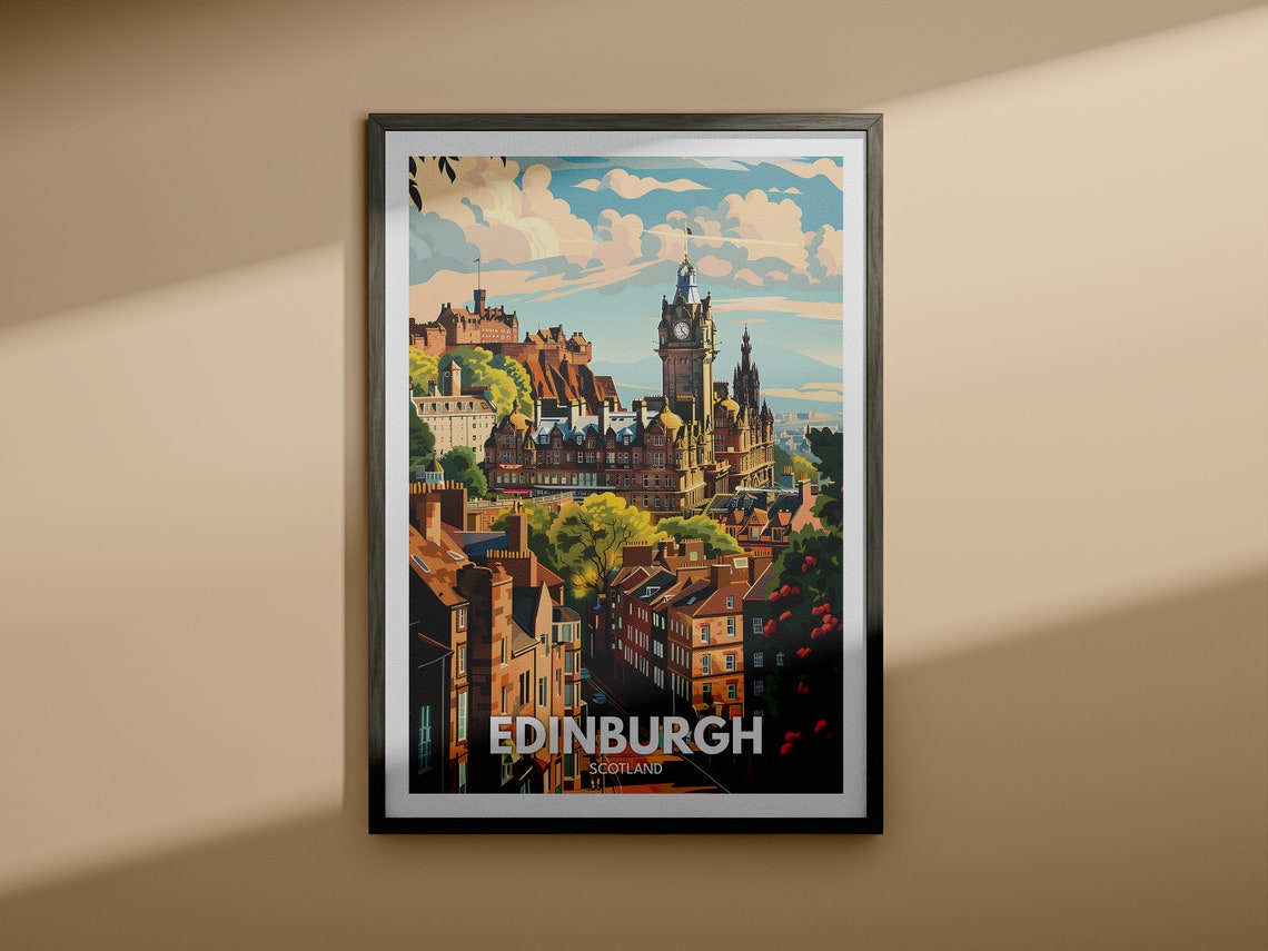 Edinburgh Castle Clock Tower Princes Street Scotland Scene Poster - Image 4