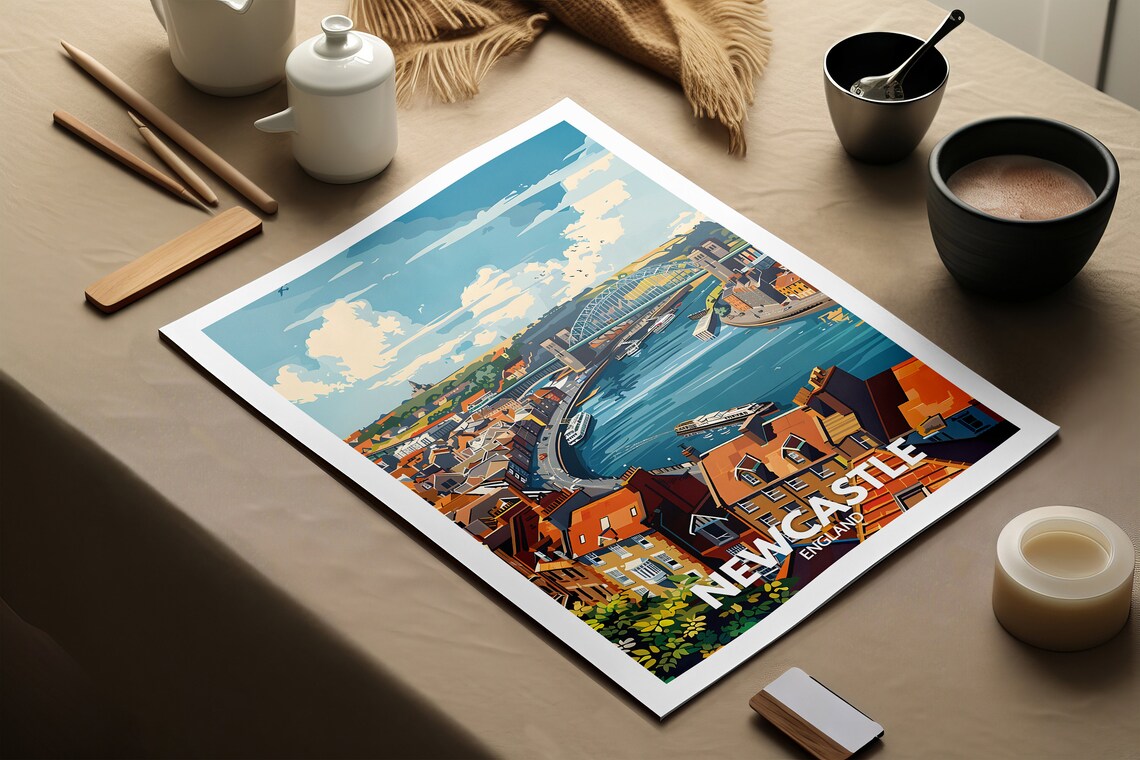 Newcastle Print Newcastle Poster Uk Wall Art England Wall Art Decor British Travel Poster United Kingdom Print England City Art - Image 2