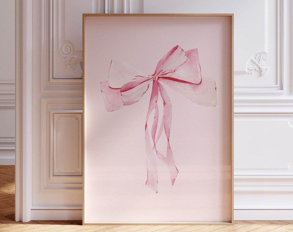 Pink Watercolor Bow Ribbon Soft Blush Preppy Wall Decor Poster