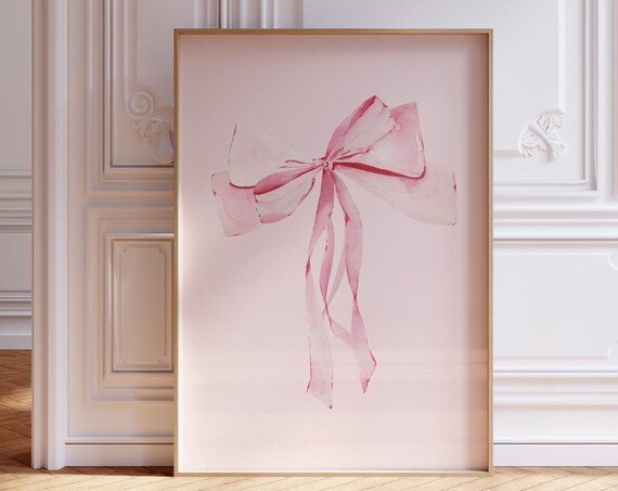 Pink Watercolor Bow Ribbon Soft Blush Preppy Wall Decor Poster