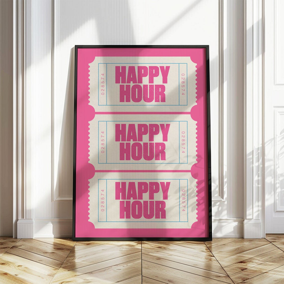 Happy Hour Pink Ticket Retro Bar Cart Trendy Wall Decor Poster - Image 3