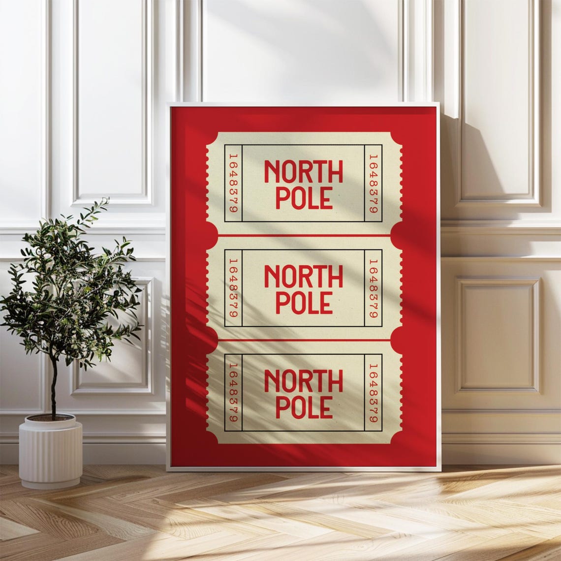 Red North Pole Ticket Retro Christmas Holiday Season Decor Poster - Image 4