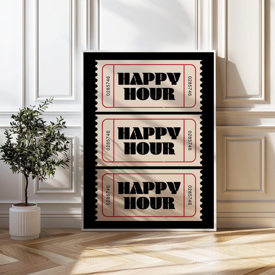 Happy Hour Ticket Retro Black Cream Bar Cart Wall Decor Poster - Image 4