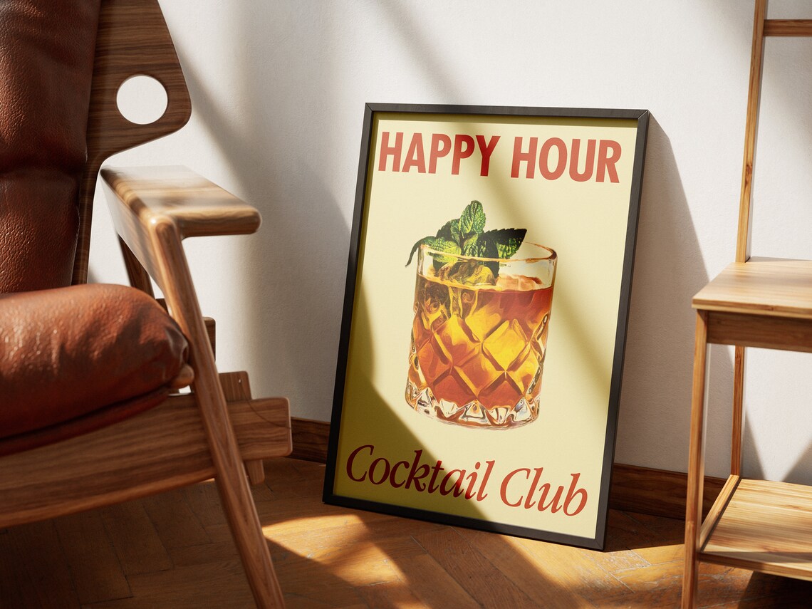 Happy Hour Cocktail Club Retro Whiskey Drink Bar Decor Poster - Image 3