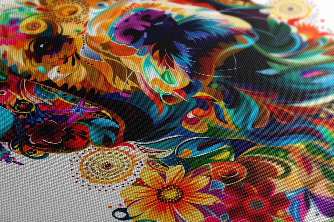 Golden Retriever Floral Art Colourful Flower Dog Wall Poster - Image 3