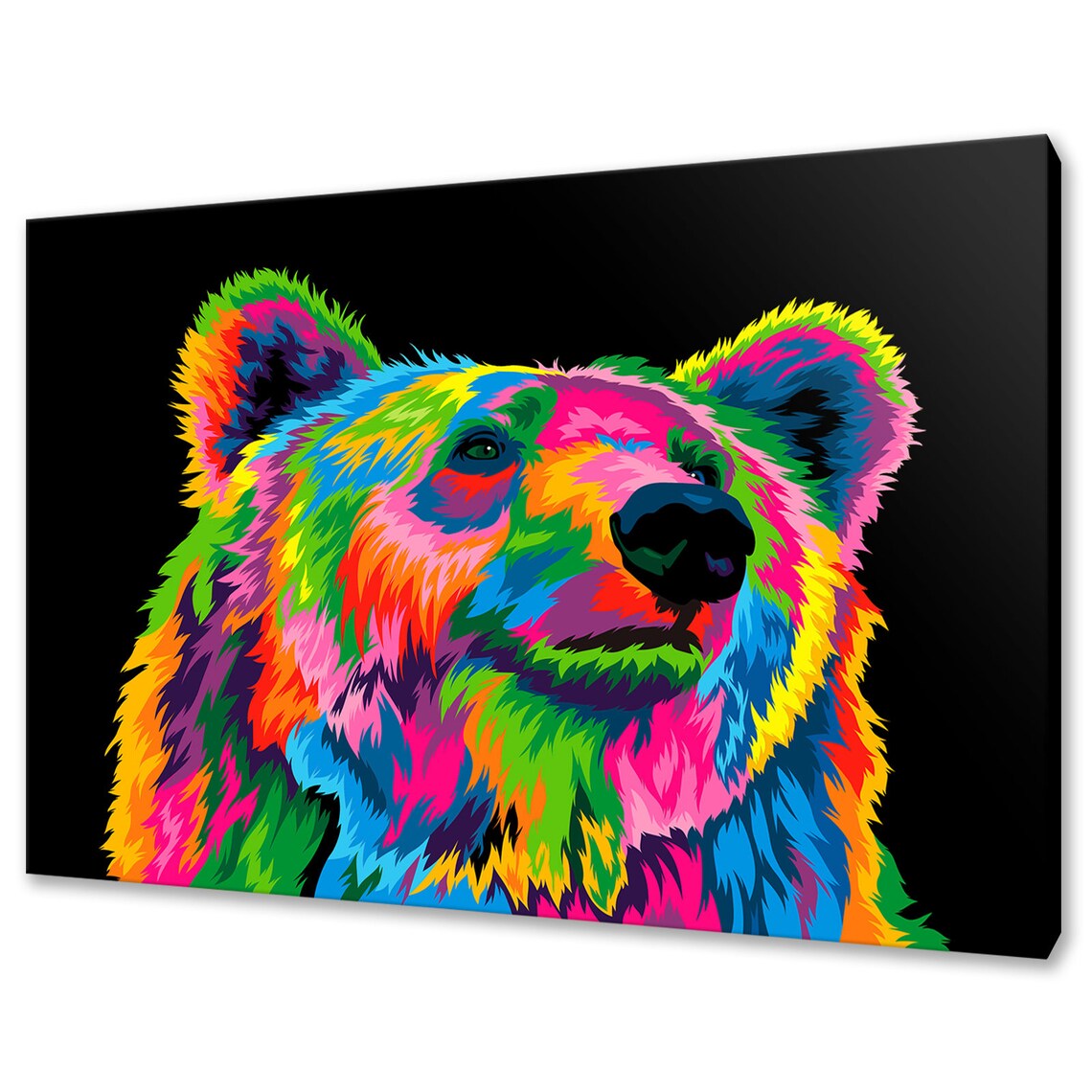 Rainbow Bear Pop Art Portrait Black Background Majestic Wildlife Poster