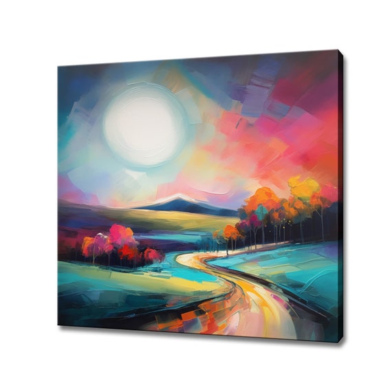 Sunset Above The Road Landscape Oil Painting Style Print Colourful Landscape Art Large Wall Art Print Nature Picture Wall Hanging