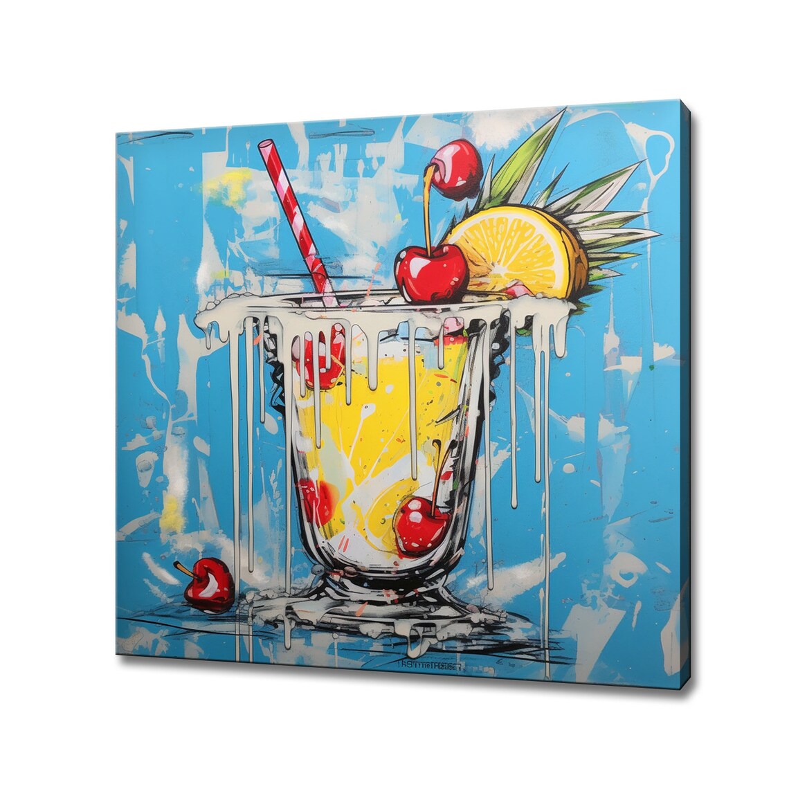 Pina Colada Cocktail Cherries Orange Pop Art Painting Tropical Bar Print