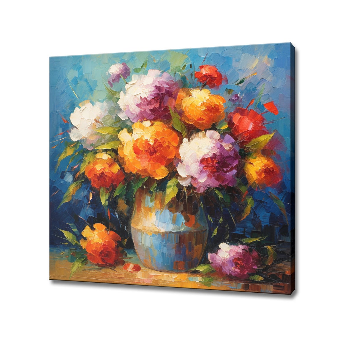 Colourful Bouquet Of Peonies Flowers Oil Painting Style Print Art Wall Hanging Living Room Decor Modern Design Floral Art Print
