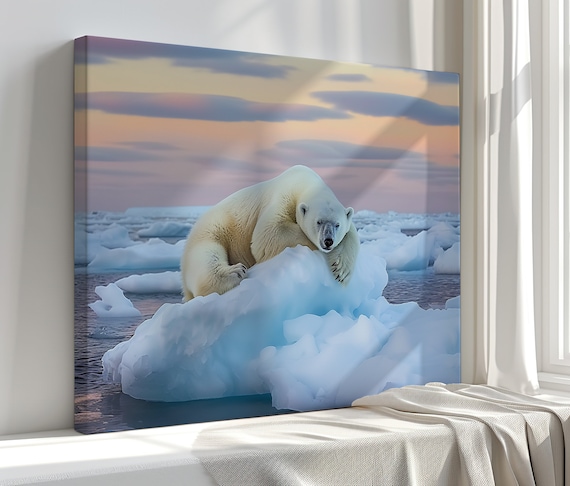 Sleeping Polar Bear Ice Floe Arctic Sunset Serene Wildlife Photo Art Poster