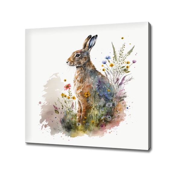 Hare Meadow Flowers Watercolor Art Print, Botanical
