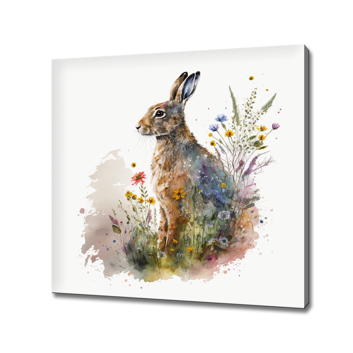 Hare Meadow Flowers Watercolor Art Print, Botanical