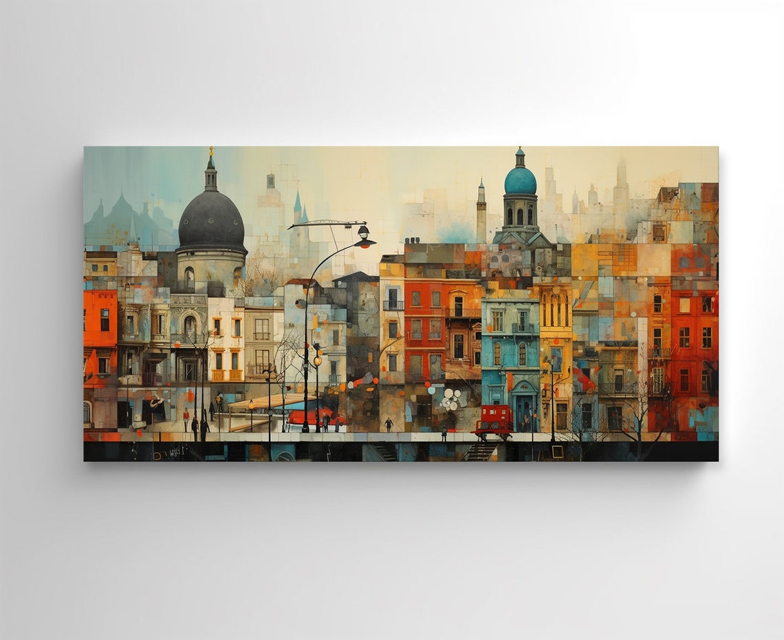 Abstract European Cityscape Colourful Old Town Wall Art Poster - Image 3