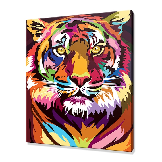 Bold Neon Colorful Tiger Face Pop Art Rainbow Wildlife Poster