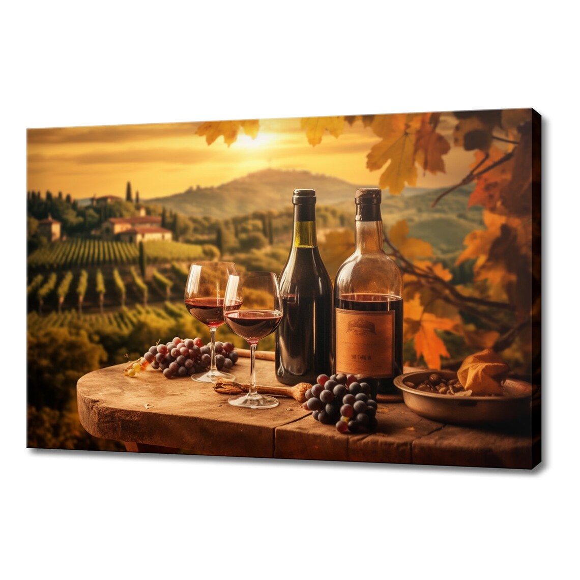 Vintage Tuscany Wine Bottles and Grapes Art Print