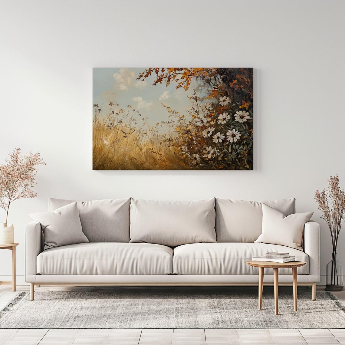 Autumn Meadow Daisy Field Vintage Golden Landscape Painting Poster - Image 3