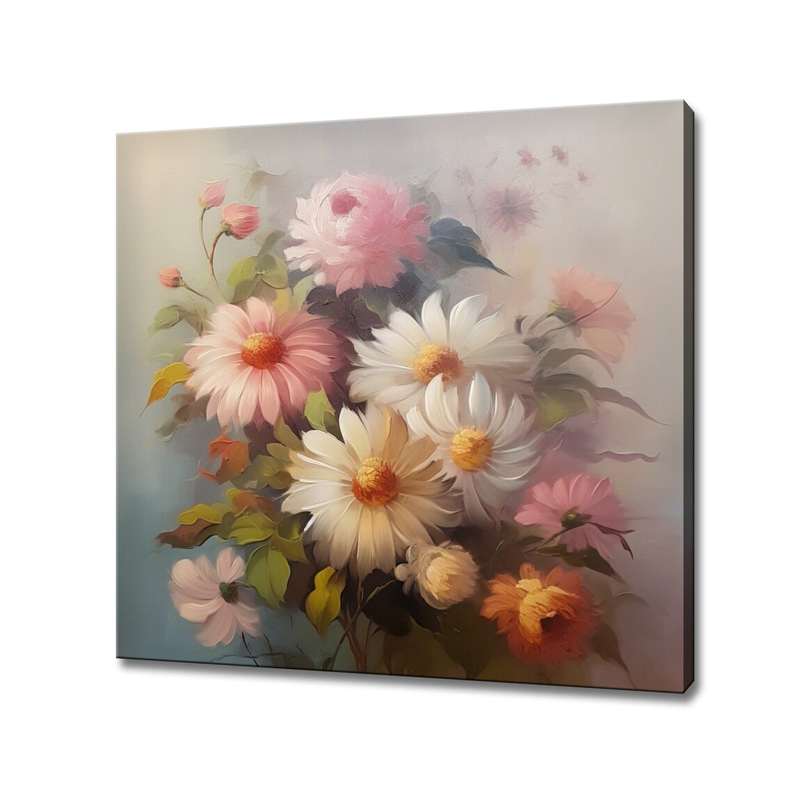 Pastel Wildflowers Bouquet Vintage Oil Painting Soft Floral Poster
