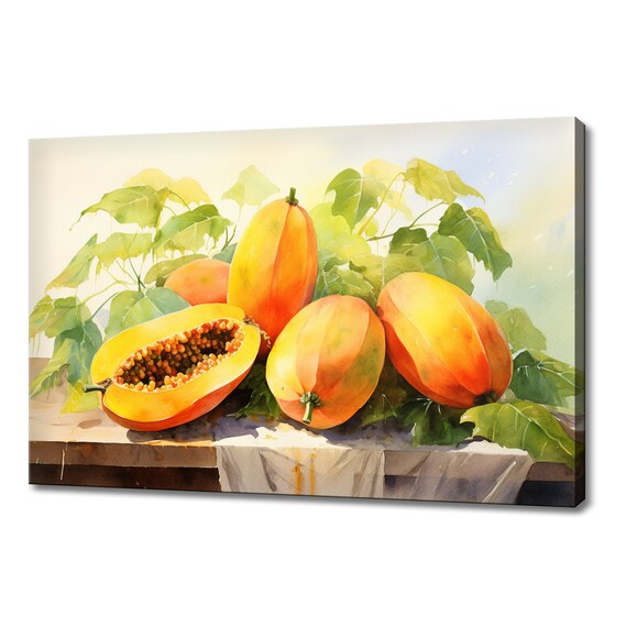 Papaya Fruits Watercolour Painting Print Fruits Lover Gift Kitchen Restaurant Wall Art Print Colourful Fruits Wall Decor