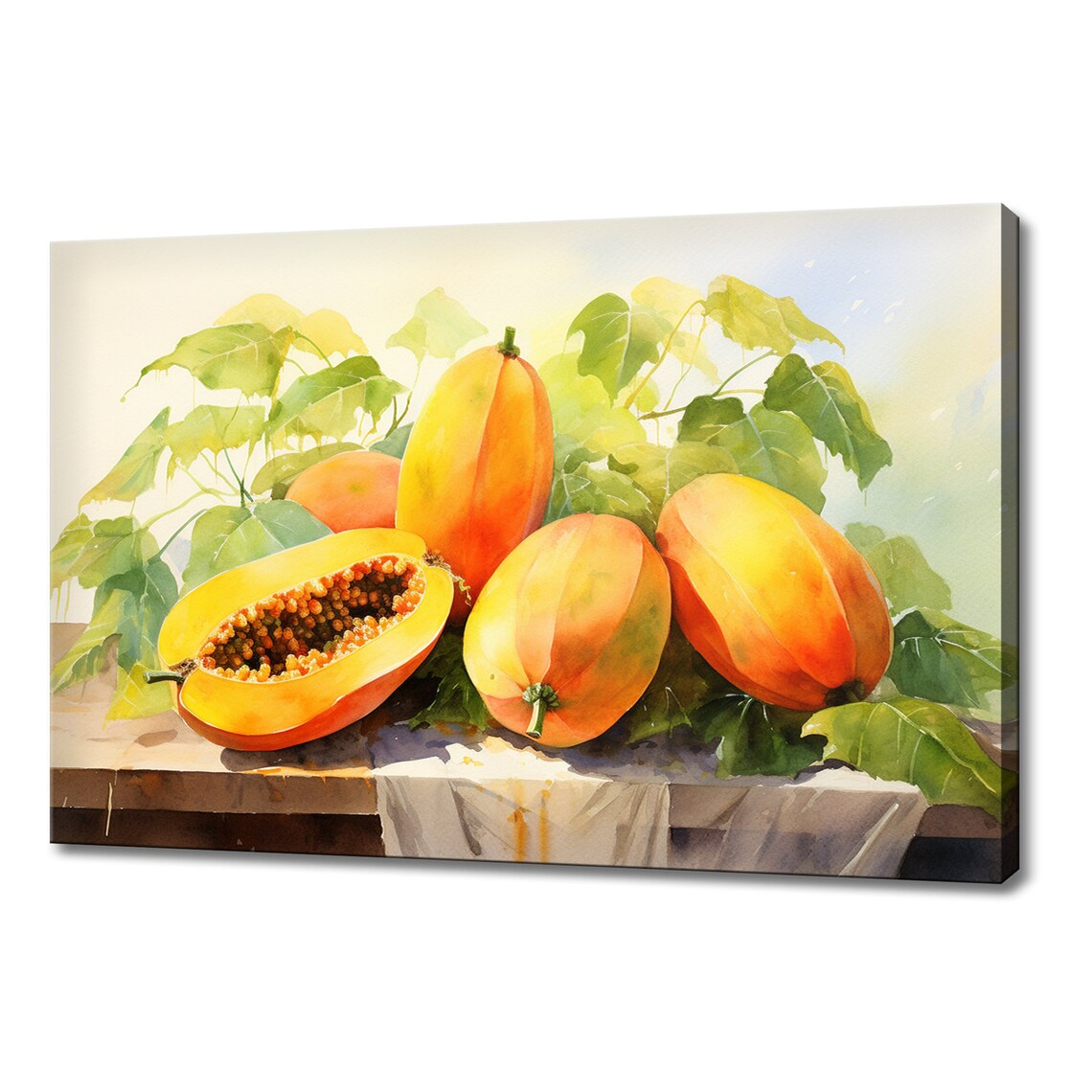 Ripe Papaya Fruits Whole And Halved Watercolor Tropical Poster