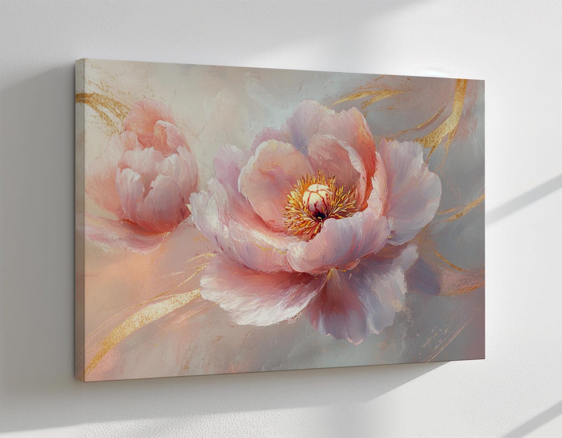 Beautiful Peach Peony Flower Vintage Painting Print Nature Floral Art Print Living Room Botanical Wall Art Farmhouse Decor Art - Image 4