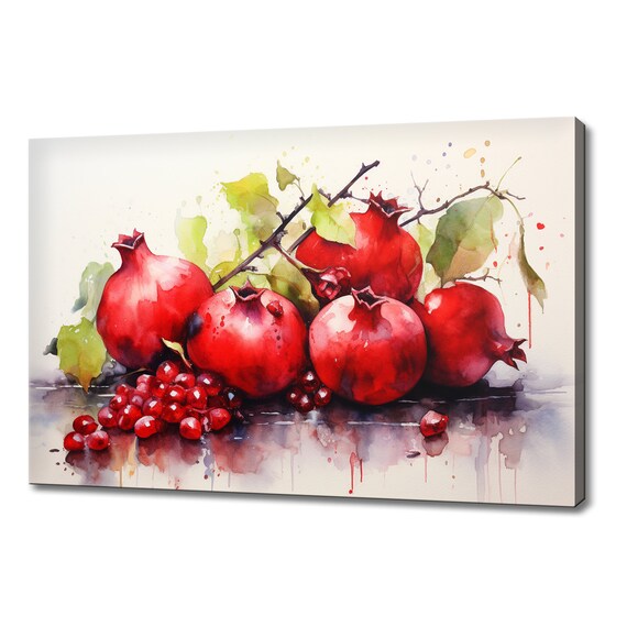 Red Fruits Pomegranate Watercolour Painting Print Fruits Lover Gift Kitchen Restaurant Wall Art Print Colourful Fruits Wall Decor