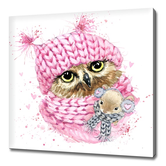 Cute Owl Bird In Pink Hat Art Print Wall Hanging Handmade Home Decor Customised Gifts Colourful Animal Wall Art Fast Free Uk Delivery