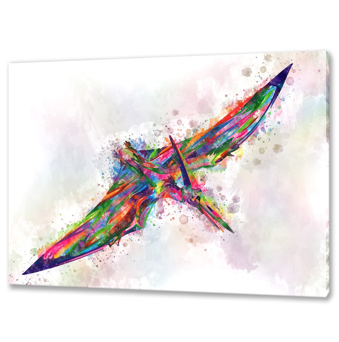Pterosaur Dinosaur Rainbow Watercolor Splash Flying Reptile Poster