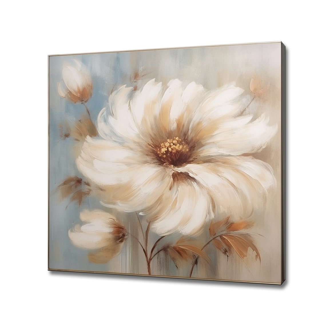 Large Cream Flower Bloom Pastel Oil Painting Style Floral Art Print