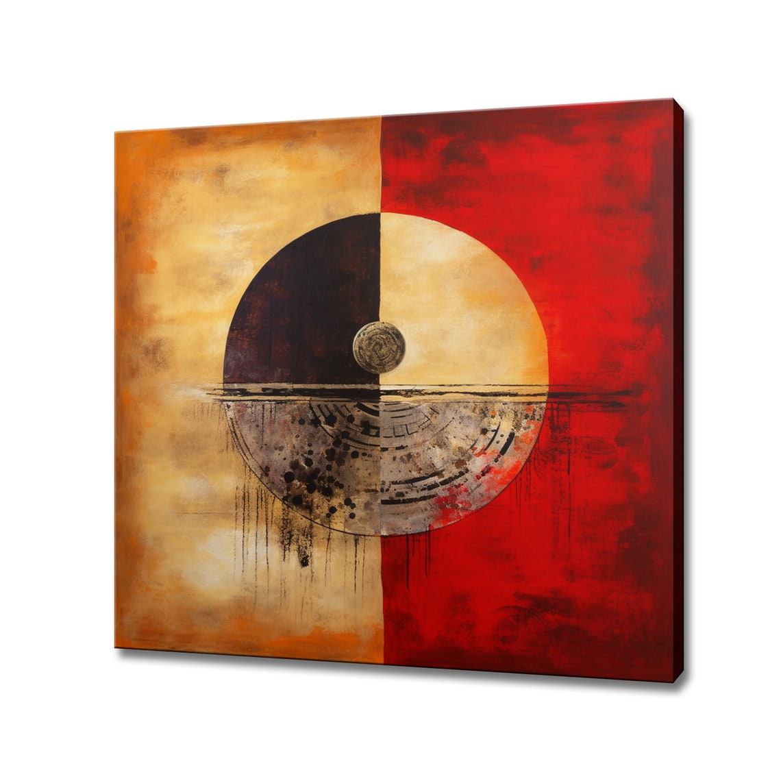 Red Yellow Black Abstract Circle Geometric Grunge Modern Art Poster
